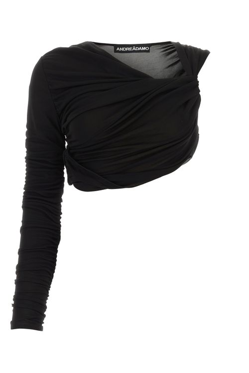 Ruched Viscose Sweater — Black