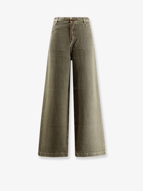 Cotton-Linen Wide-Leg Trousers — Green