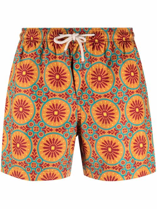 Geometric-pattern swim shorts - Orange