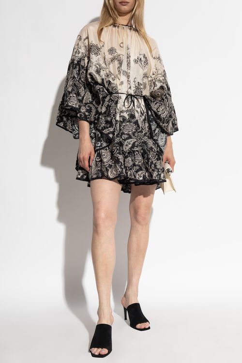 Silk Dress With Print, Women's, Cream