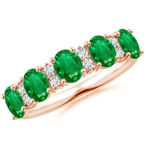 Angara 1.5 Carats Five Stone Emerald and Diamond Wedding Ring in 14K Rose Gold