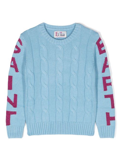 Logo intarsia-knit cable-knit jumper - Blue