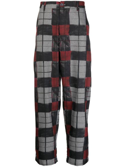 Check-print cropped trousers - Grey