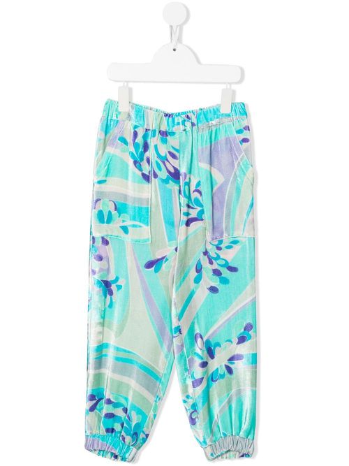 Abstract-print velvet trousers - Blue