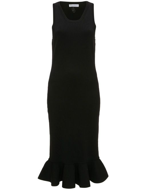 Ruffled-trim sleeveless midi dress - Black
