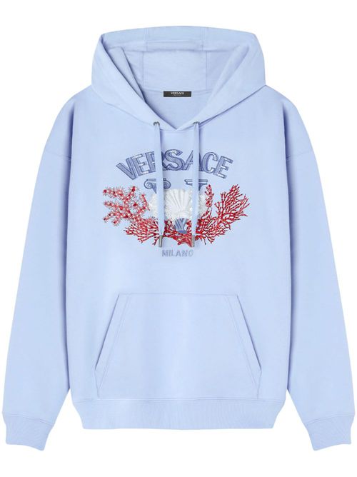 Logo-embellished cotton hoodie - Blue
