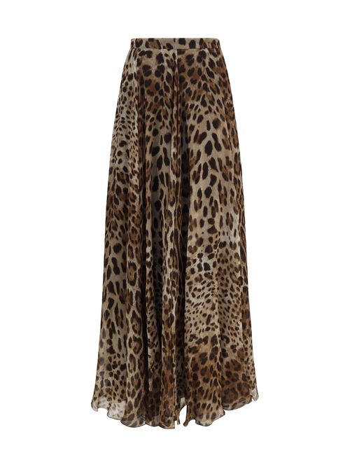 Leopard-Print Chiffon Skirt — Beige