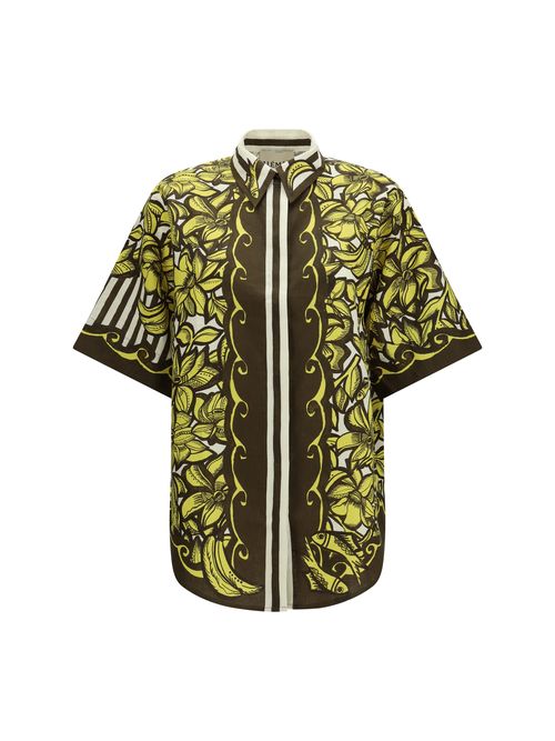 Hemp Botanical Print Shirt — Yellow
