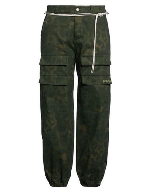 Woman Pants Dark green Size L Cotton, Elastane