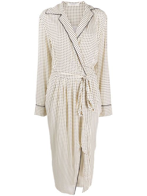 Polka-dot print belted midi dress - Neutrals