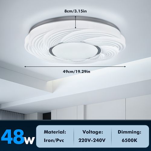 TEMU 1pack Modern Led Ceiling Lights, 48w 6500k Cool White, Semi-flush Mount, Switch Control, For Living Room Bedroo