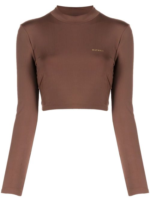 Laminated-logo roll-neck top - Brown