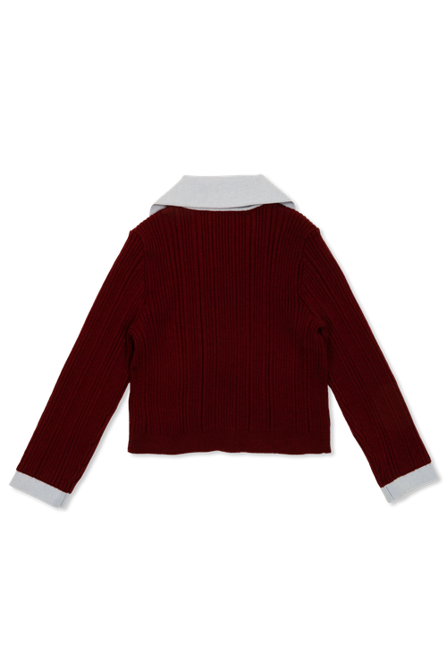 Ribbed Cardigan, Unisex, Burgundy