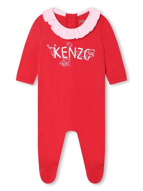 Logo-print ruffled babygrow - Red