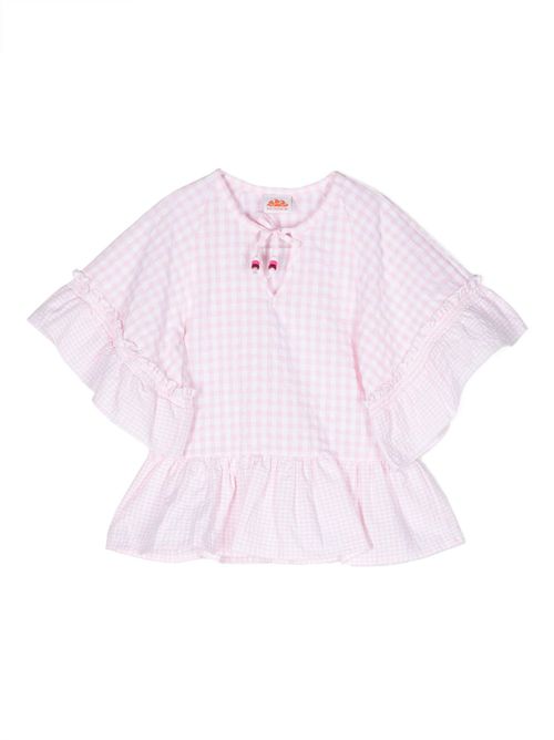 Check-pattern ruffled blouse - Pink