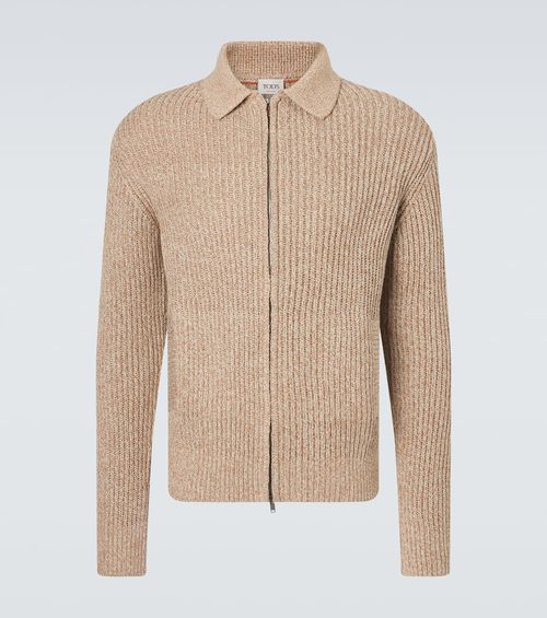 Cotton mouliné zip-up cardigan