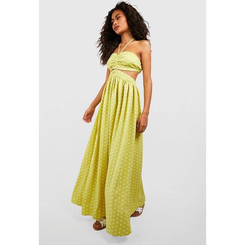 Womens Polka Dot Halterneck Cut Out Maxi Dress - Yellow - 8, Yellow