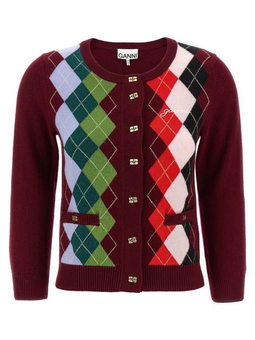 Burgundy Check Cardigan