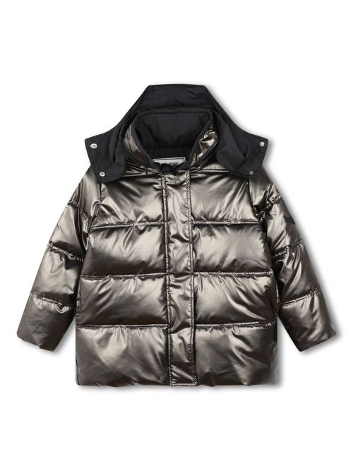Metallic-effect hooded padded jacket