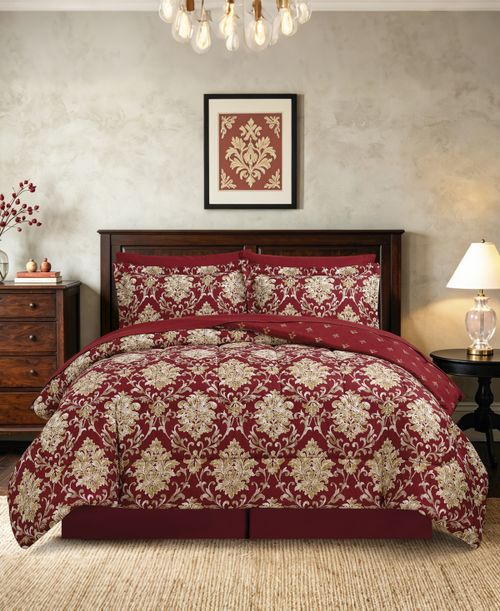 Alexa Damask Reversible Microfiber 8-Piece Comforter Set - Red