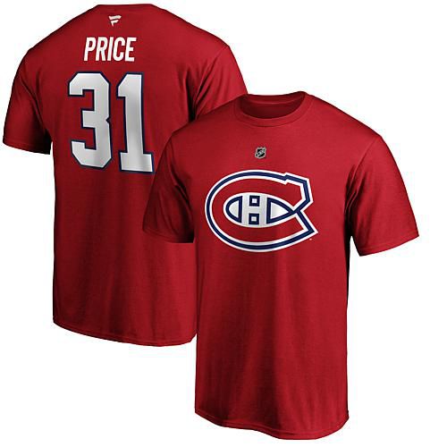 Men's Fanatics Carey Price Red Montreal Canadiens Team Authentic Stack Name & Number T-Shirt - XL