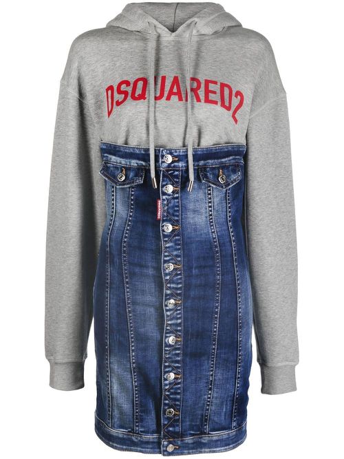 Logo-print panelled hoodie dress - Blue