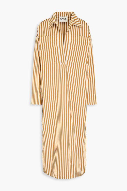 TOVE - Ling striped cotton-poplin midi shirt dress - Brown - XS/S