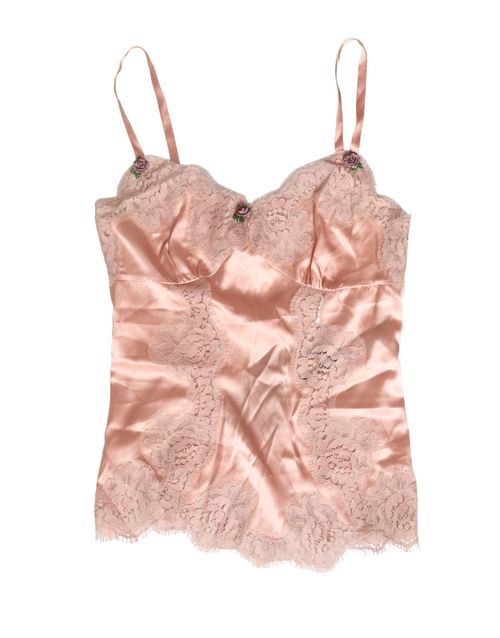 Lace-Paneled Silk Satin Tank Top — Pink