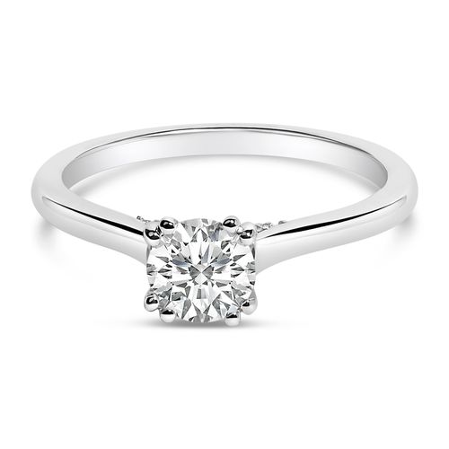14K White Gold 7/8 Cttw Lab Grown Diamond Solitaire Cathedral Style Engagement Ring