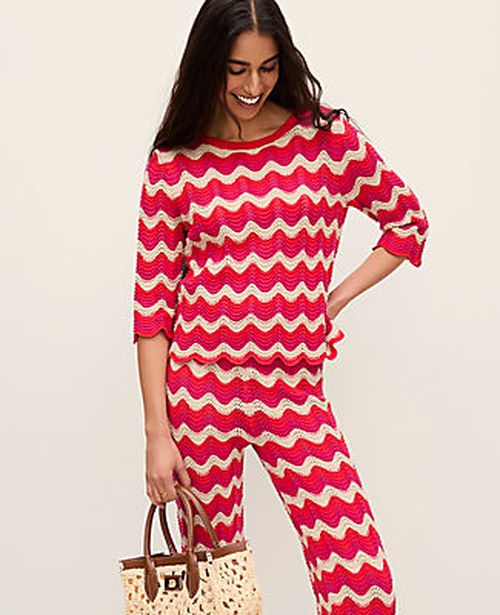 Ann Taylor Striped Crochet Sweater