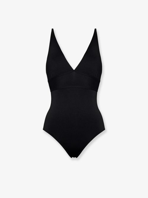 Lycra V-Neck One-Piece Swimsuit — Black