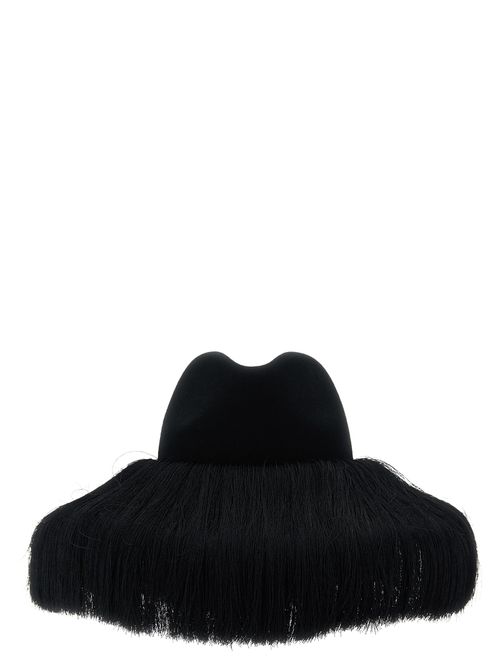 CO320715BM Wool Fringe Fedora — Black
