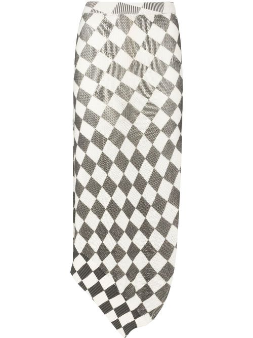 Checkerboard-pattern asymmetric skirt - Neutrals