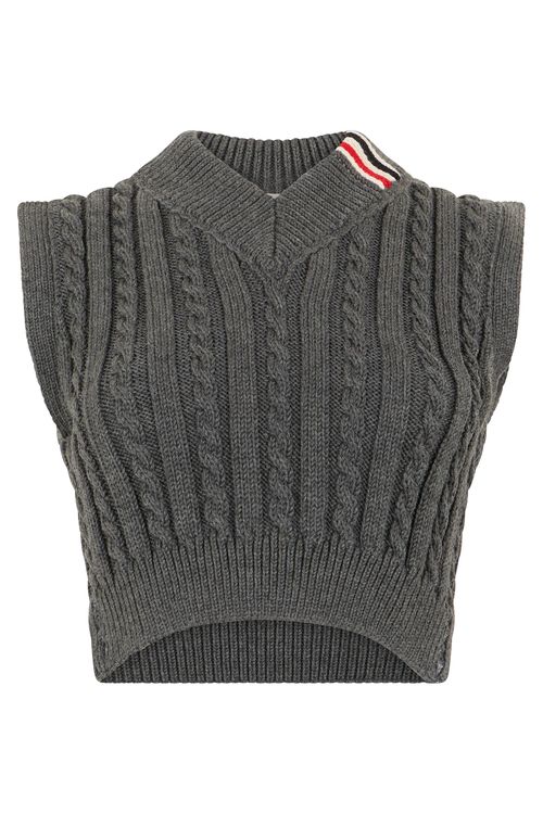 Woven Virgin Wool Mini Vest with Vertical Ribbing