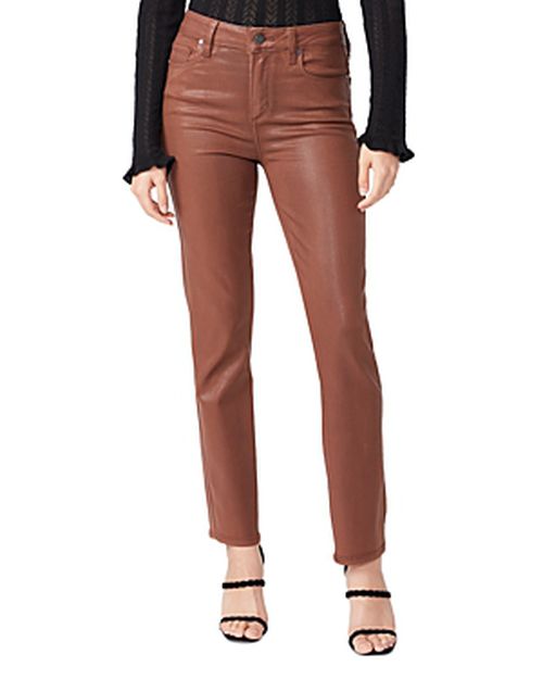 Cindy High Rise Straight Leg Luxe Coating Jeans in Cognac