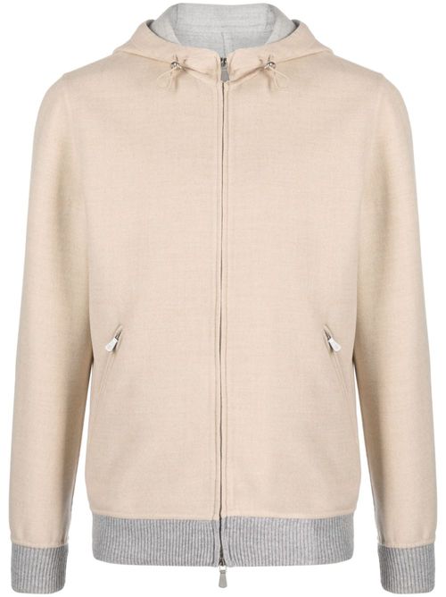 Contrasting-trim wool hooded jacket - Neutrals