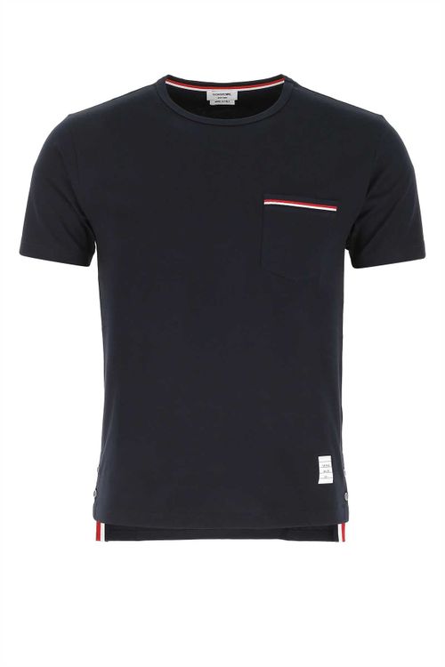 Striped-Trim Cotton T-Shirt — Navy
