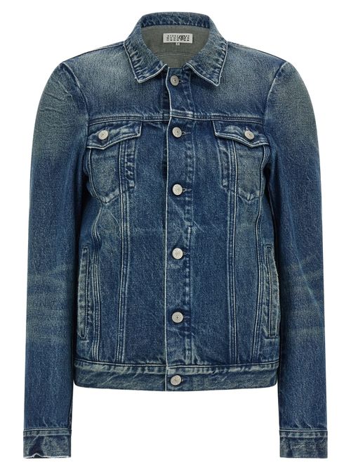 Stone-Washed Cotton Denim Denim Jacket — Blue