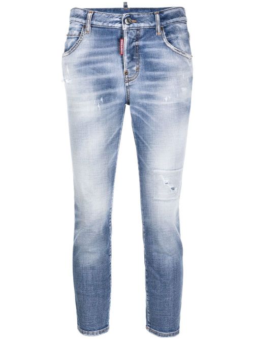 Distressed-effect cropped jeans - Blue