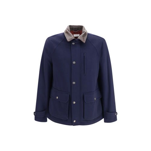 Virgin Wool with Nappa Collar Jacket — Navy