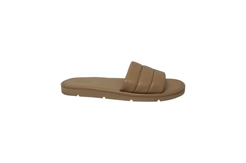 Olina Quilted Slide Sandals in Beige Leather