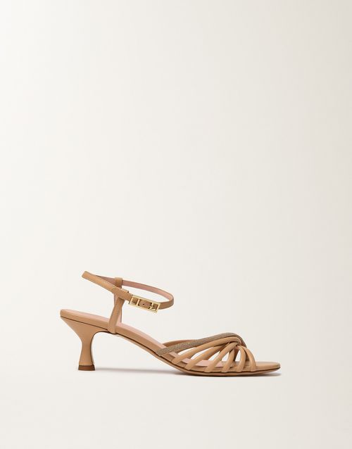 Nappa leather sandal with heel, maple