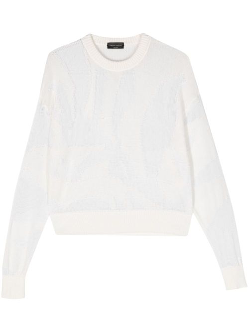 Crew-neck open-knit jumper - White