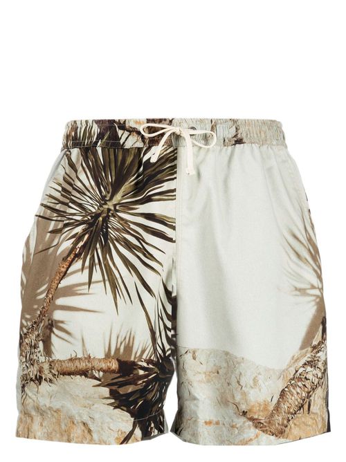 Palm tree-print drawstring swim shorts - Green