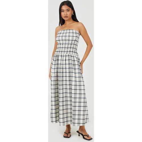 Brave Soul Women's Gingham Sleeveless Ruched Bodice Midi Dress in Cream | : Mediu