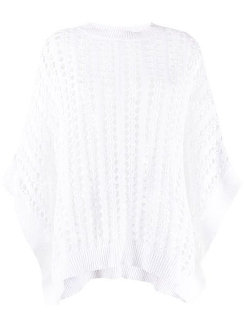 Net-knit cotton and linen poncho - White