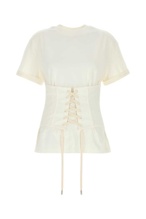 Corset-Laced Cotton T-Shirt — White