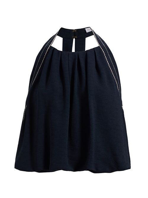 Women's Briar Halterneck Embroidered Blouse - Navy