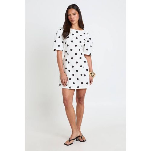 Boohoo Women's Polka Dot Structured Seam Detail Mini Dress in Ivory