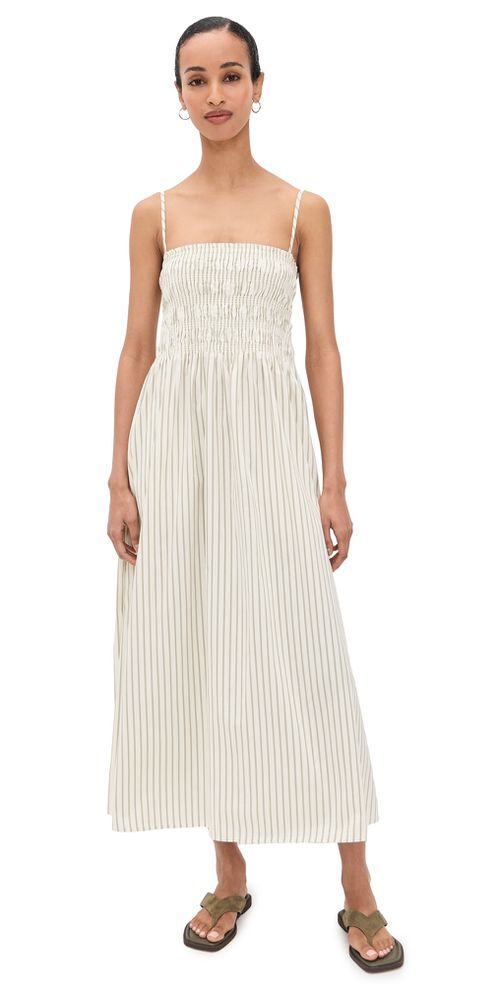 Bianca Dress Sage Egret Stripe
